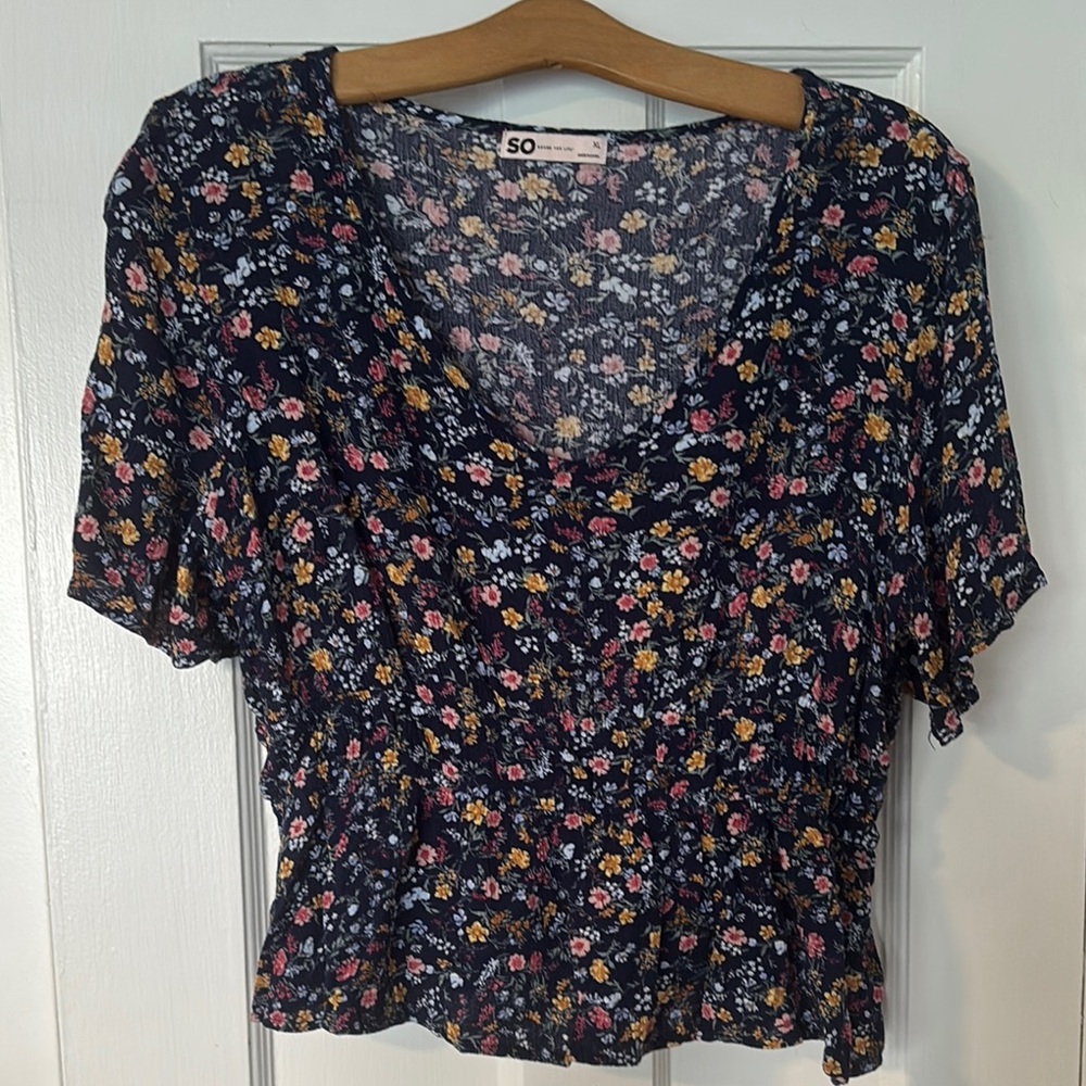 SO Women's Floral Blouse - Navy and Multicolor
